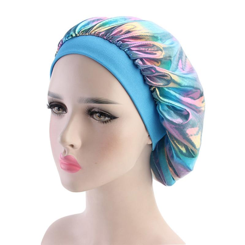 

Soft Chemotherapy Women Night Cap Salon Head Cover Turban Wide Band Sleeping Hat Hair Care Ladies Fashion Elastic Bonnet Shower, Blue