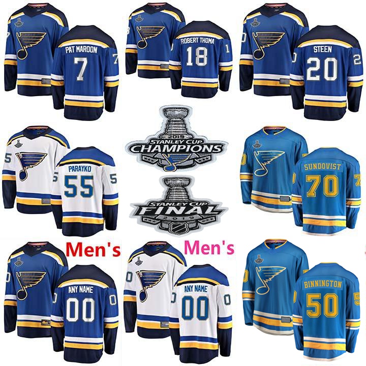 

2019 Stanley Cup Final St Louis Blues Hockey Jerseys Pat Maroon Jersey Robert Thomas Alexander Steen Colton Parayko Oskar Sundqvist Custom, Women's white away final