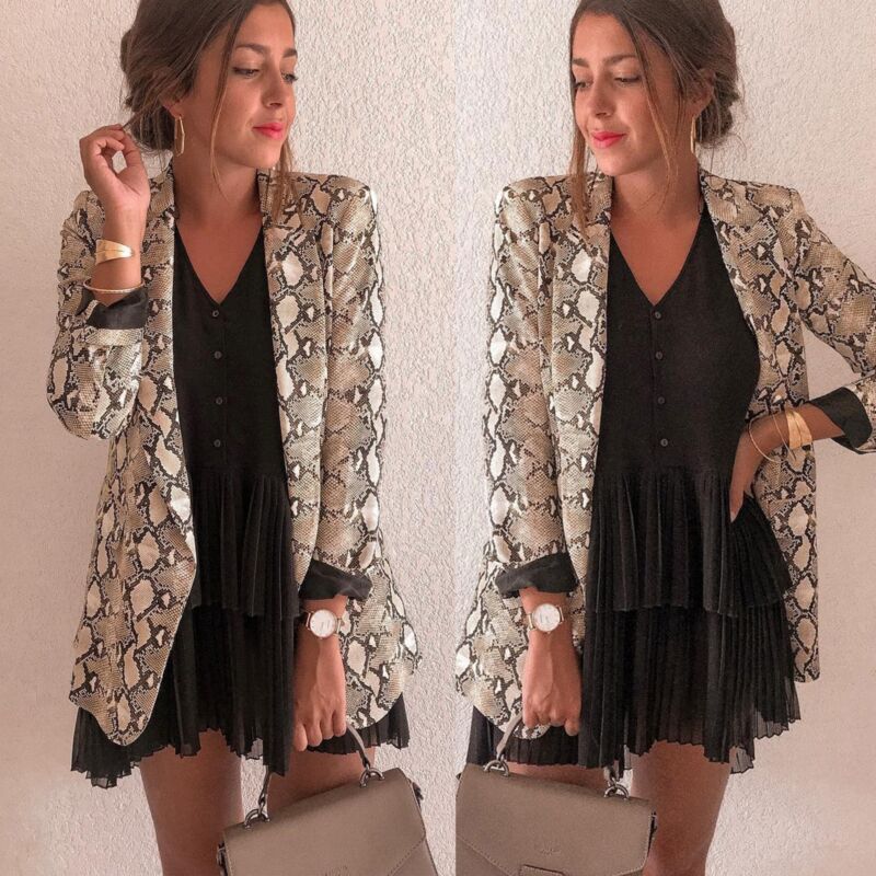 

Fashion Autumn Women Blazers Coats Elegant Snakeskin Print Slim Blazer Ladies Office Business Blazer Suit Coat Outwear Plus Size, As the picture