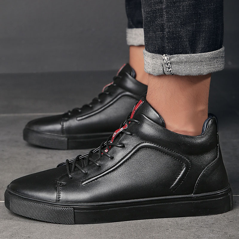 

2020 Casual Leather Boots Men Fashion Genuine Leather Men Boots Winter Ankle Male Shoes Comfortable Male Moccasin HX-066, Black