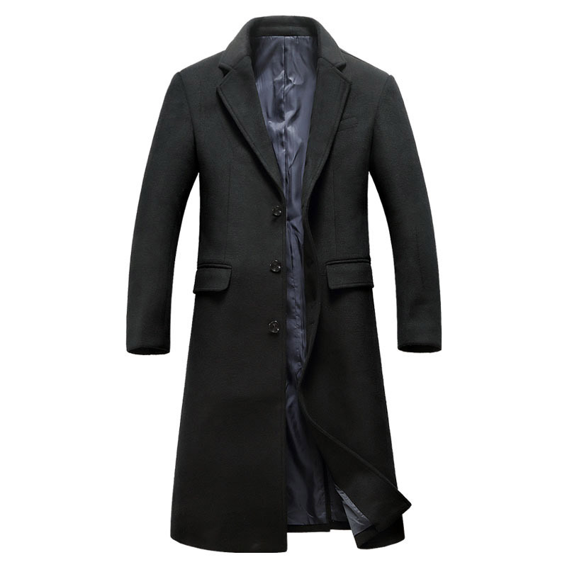 

Long style warm winter wool coats outerwear men turn down collar slim woolen overcoats 2020 new autumn collection, Black