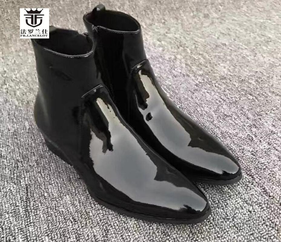 

FR.LANCELOT 2020 Ankle Boots High quality patent leather boot British Style Men Short Boots side zip casual men's, As pic