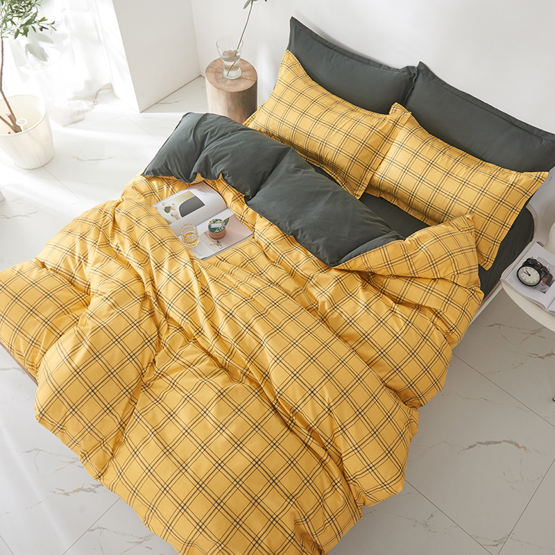 

Orange checkered gray sheet duvet cover bedding set pillowcase 3/4pcs single full size polyester fiber home textile, 11
