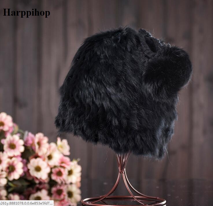 

Fur Hat Women's Knitted Beanie lovely pearl bone keep warm cap Plus velvet winter hats for womem  hat, White