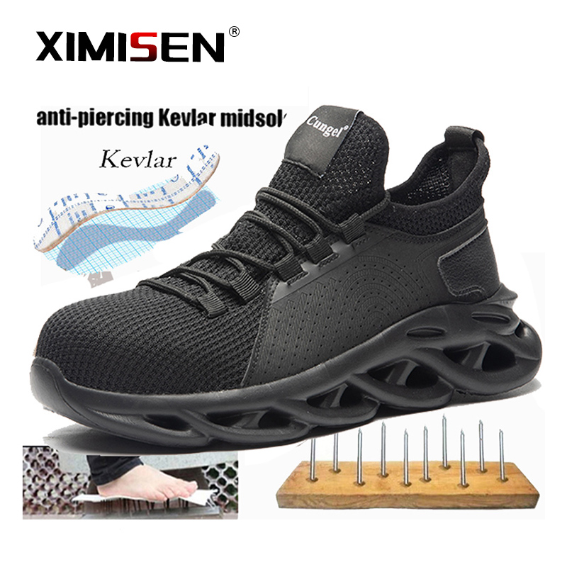 

Breathable Men's Safety Shoes Boots With Steel Toe Cap Casual Men's Boots Work Indestructible Shoes Puncture-Proof Work Sneakers, Green