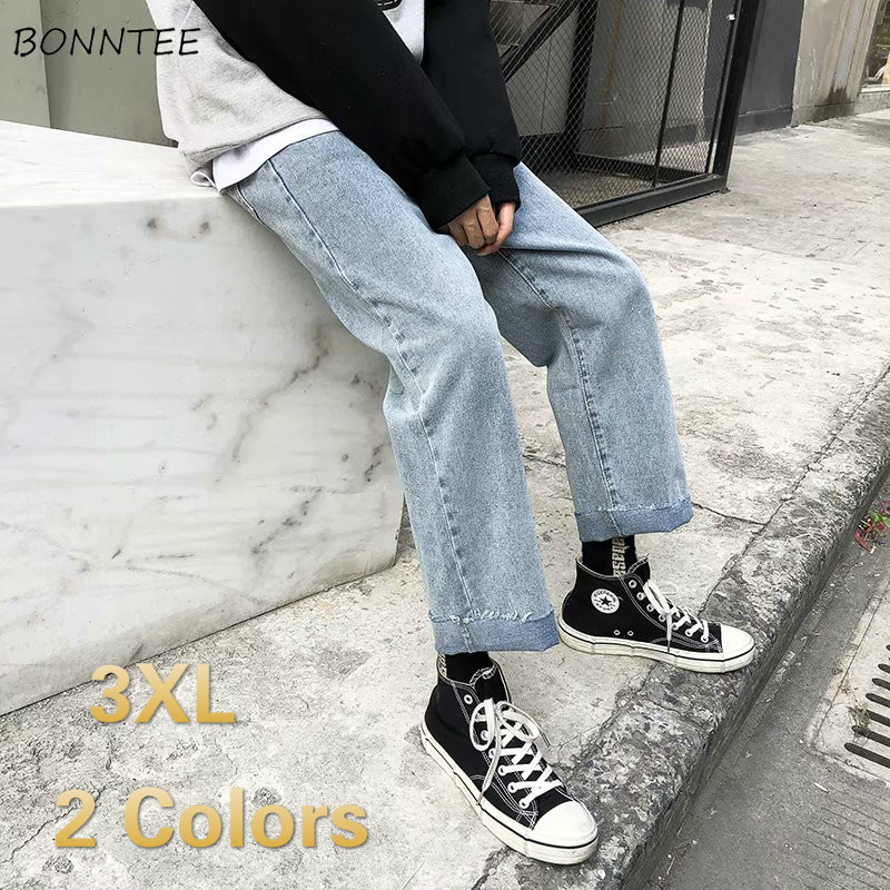 

Jeans Men Designed Fur-lined Straight Plus Size 3XL Baggy Vintage Mens All-match Teenagers Casual Simple Streetwear Trousers New, Dark blue