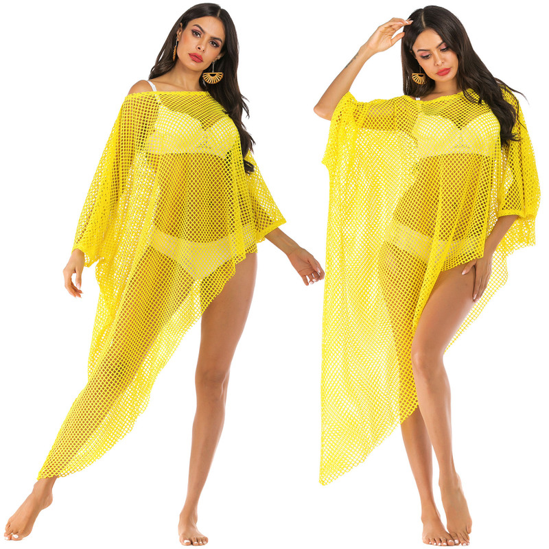 

Plus Size Cover Up Sun Swimsuit Ups Womens Swim Wear Tunic Beach Kaftan Salidas De Playa Bikini Bath Dresses Bathing Suit, Yellow