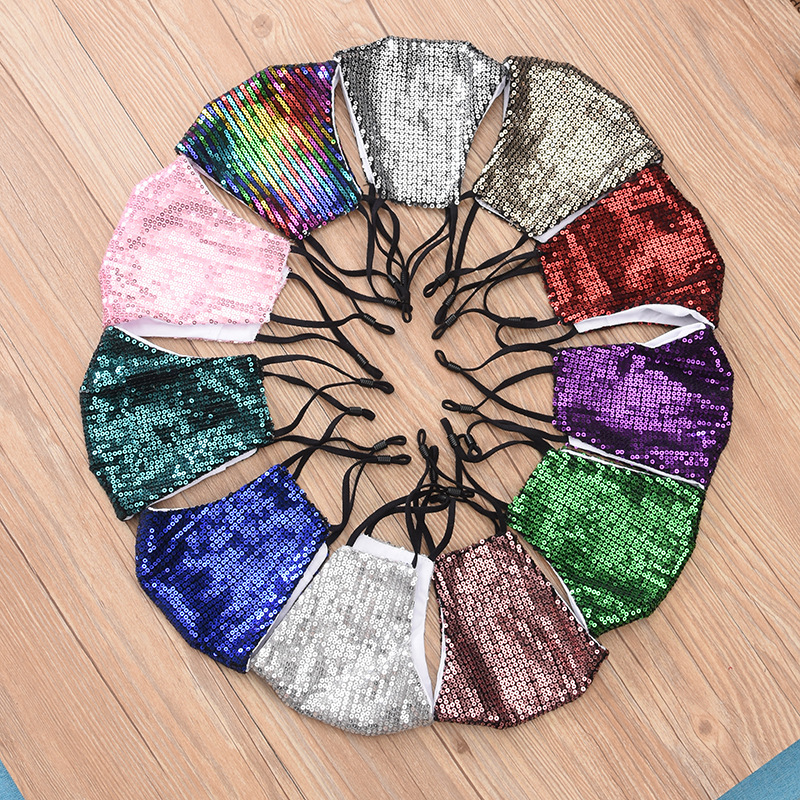 

In Stock Bling Sequined Ice Silk Masks Anti-dust Face Mask PM2.5 Outdoor Mouth Mask Washable Reuse Face Mask