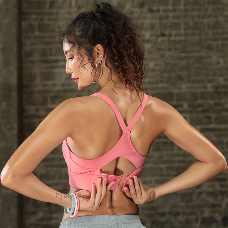 

Adjustable Back Buckle Fitness Sport Bra Top Women Gym Running Sports Bra Quakeproof Gather Yoga Sujetador Deportivo Mujer, Black