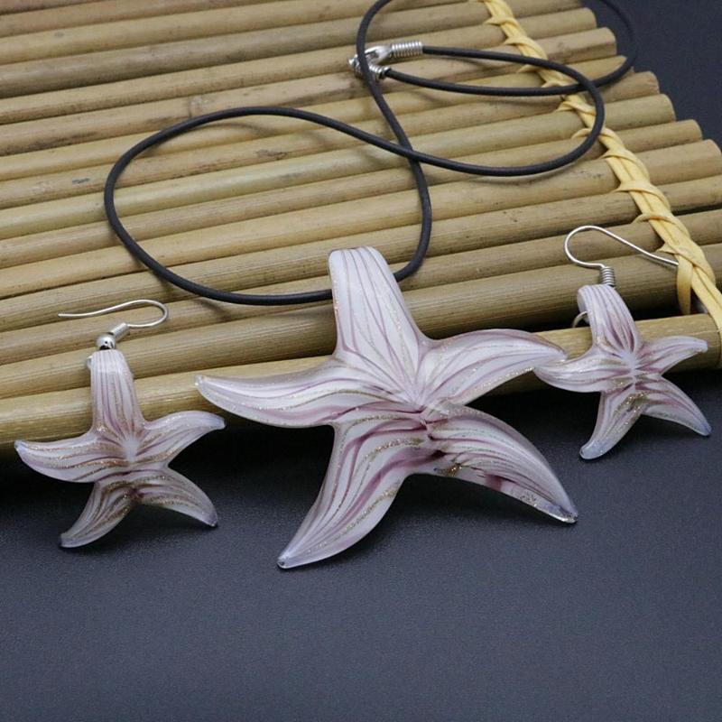 

3PCS Wholesale Pink Starfish Printing Glass Necklace Pendant 45-51MM Fashion Jewelry Glass Necklace Pendant