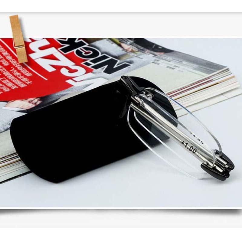 

New high-grade frameless folding reading glasses men's and women's antenna portable reading glasses with case
