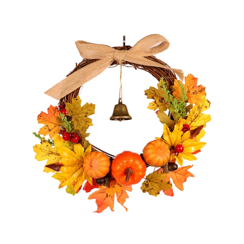

Autumn Pumpkin Bell Rattan Front Door Wreath Garland Halloween Decor 67JB, 30