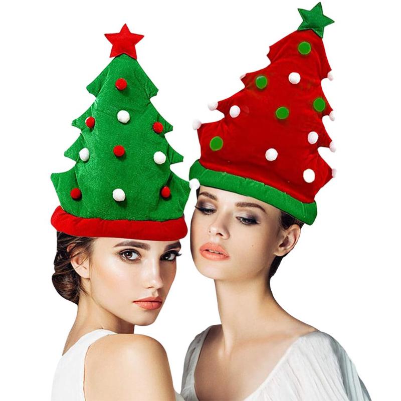 

New Stuffed Christmas Tree Hat Christmas Decoration Fun Star Green Red Hat 2021 New Year Party Gift Navidad