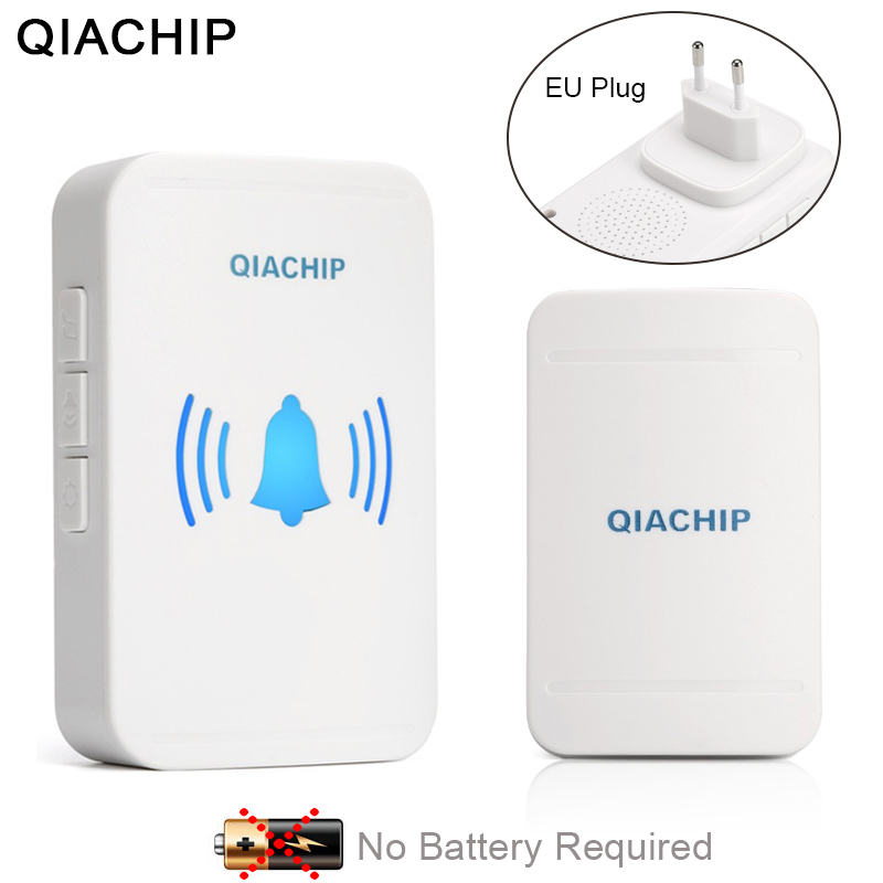 

QIACHIP Home Security Welcome Self Powered Wireless Doorbell Smart Chime Doorbell Alarm LED Light 38 Song Waterproof Push Button