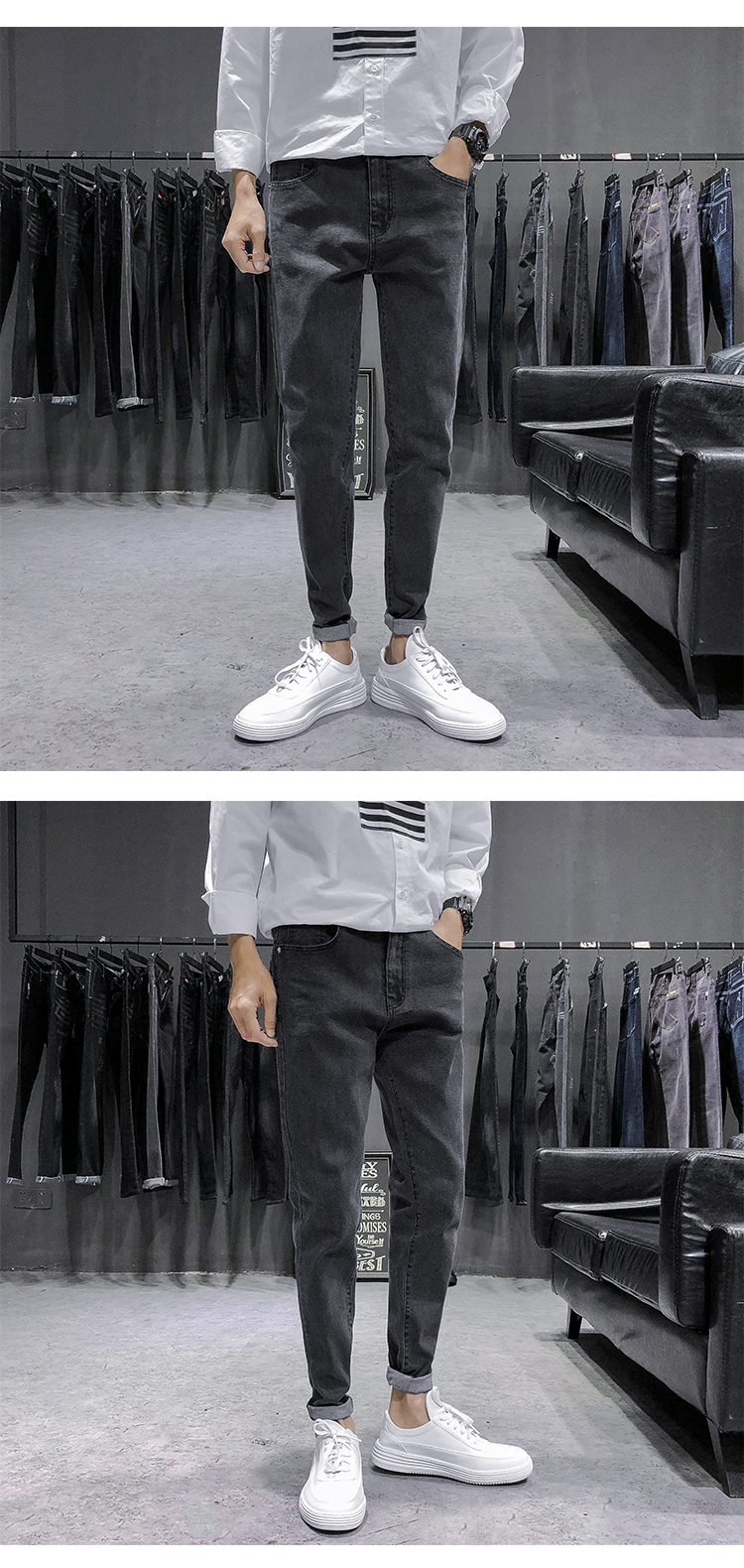 

Popular logo han edition tide feet long cultivate one's morality men's leisure pencil pants, Grey
