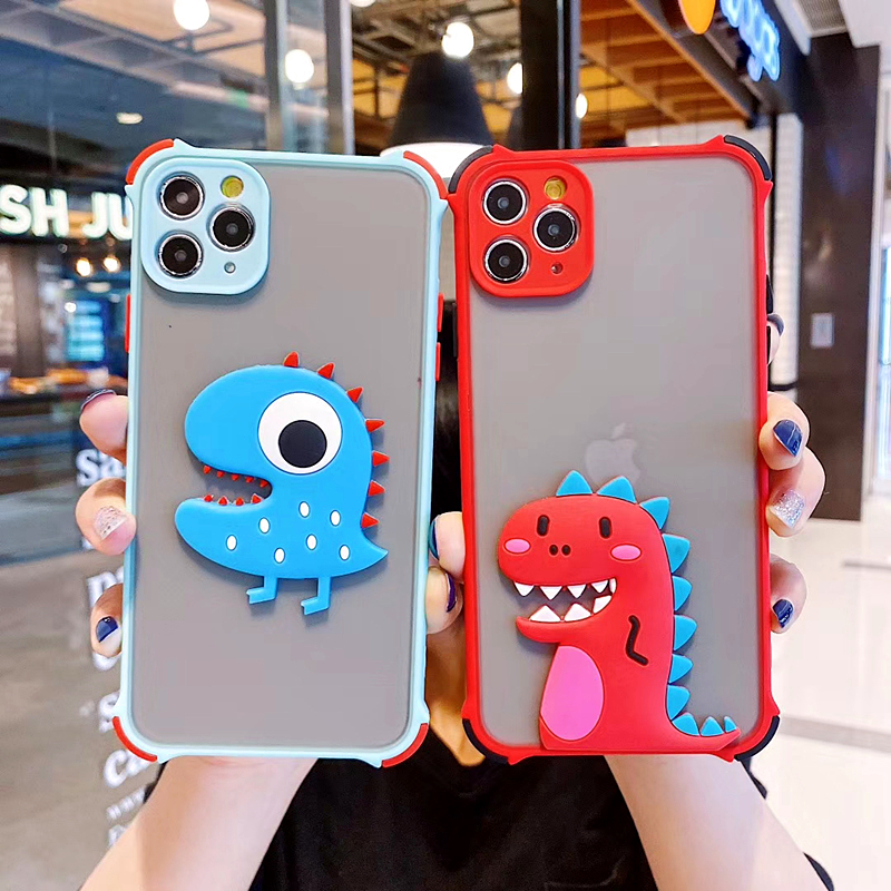 Coque mignon Dinosaure translucide Bumper Matte Téléphone pour iPhone 11 Case pour SE X XS MAX 7 8 Plus 11 PRO Caméra Caméra Cache de protection
