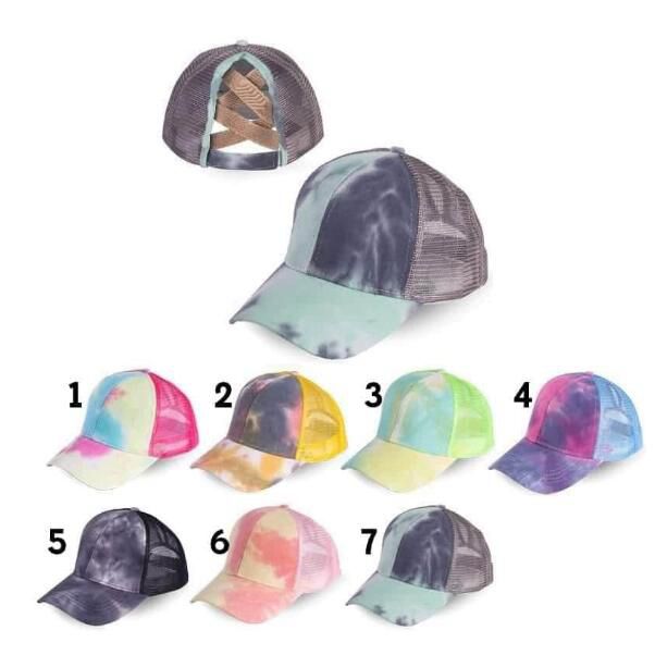 

Tie Dye Ponytail Baseball Cap Criss Cross Snapback Hip Hop Hats Summer Mesh Trucker Hat Sun Protection Girls Caps OOA8328, Random colors