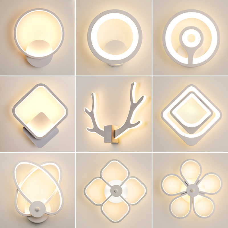 

LED Wall Lamp Modern Living Room Bedroom Bedside White LED Sconce Creative Circle Antlers Plum Blossom Aisle Corridor Wall Light