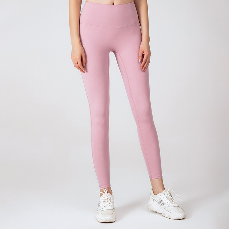 

Women Leggings sweatpants Yoga Pants No Embarrassing Exercise Stretch Solid Double Noodles Nine-point Black