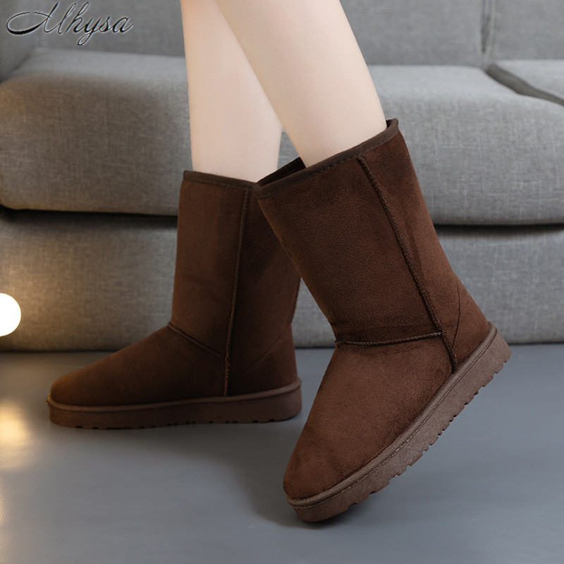 

2020 New Winter Plus Velvet Snow Boots Women's Warm Shoes Comfortable Wear-Resistant Mid-Tube Flat Student Warm Shoes D1462, Black