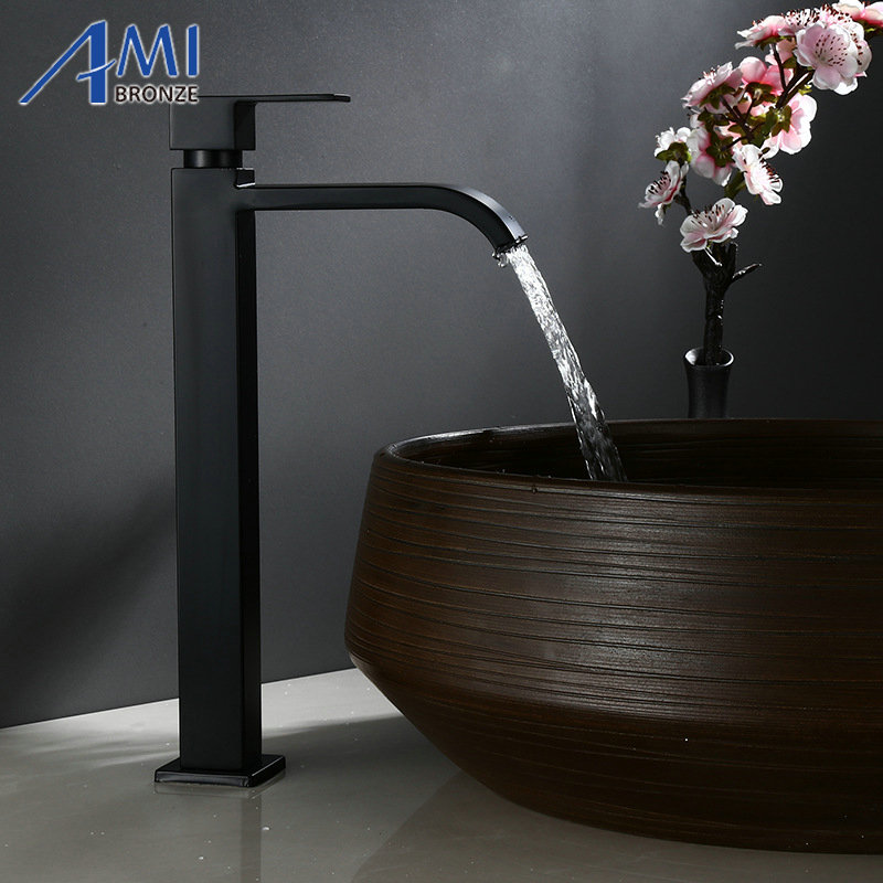 

Single Cold Faucet Black Paint Operation Bathroom Basin Tap High Faucets 304 Stainless Steel