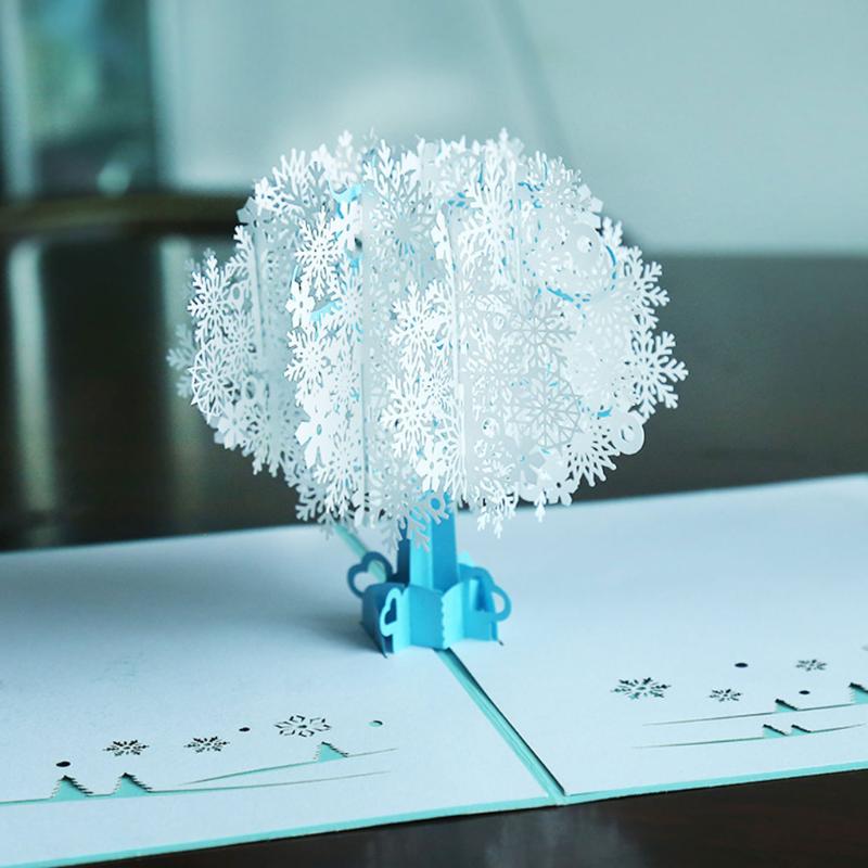 

3D Merry Christmas Greeting Card Handmade Retro Paper Cut -Up White Snowflake Three-Dimensional Tree Postcard Birthday Card