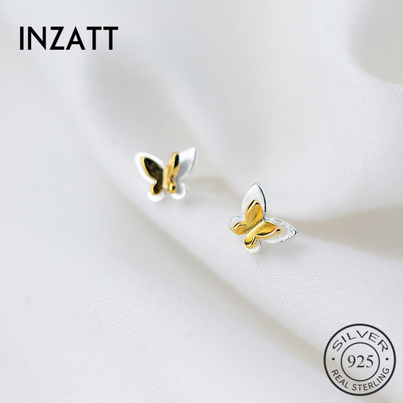 

INZATrendy Lovely Gold butterfly Stud Earrings For Women Birthday Party Real 925 Sterling Silver Jewelry Mujer Moda 2020 Gift