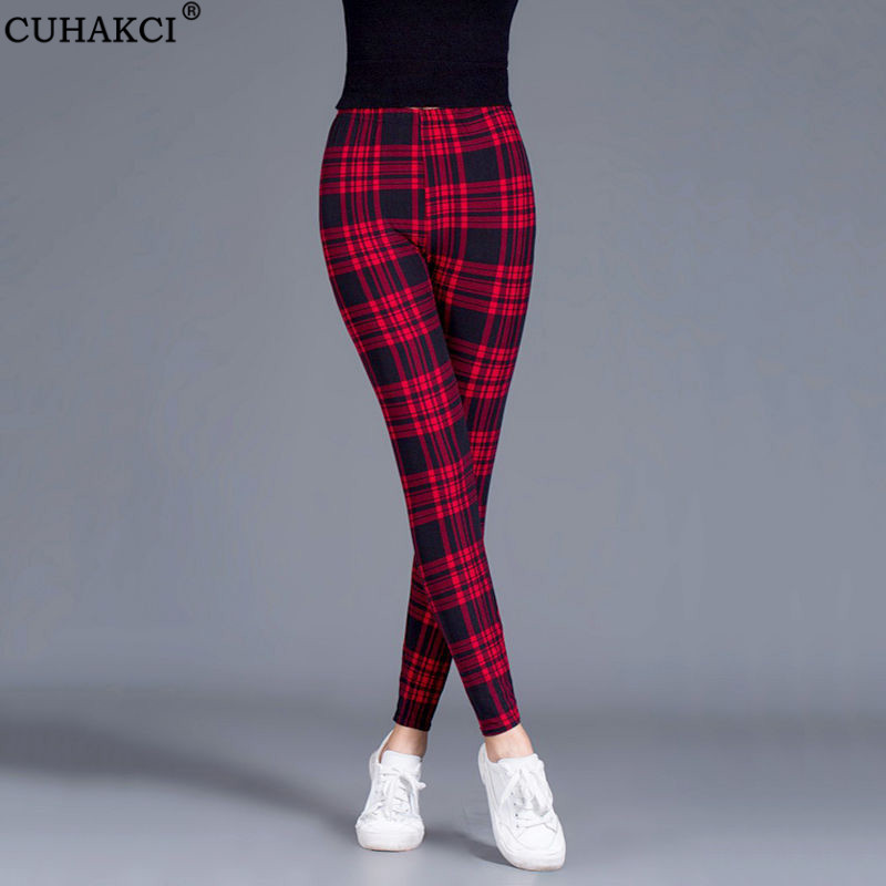 

CUHAKCI Female Fitness Leggings Women Print Plaid Leggings Lady Sexy Slim Pencil Pants Push Up Elastic Waist Plus Size Trousers, Irregular stripe