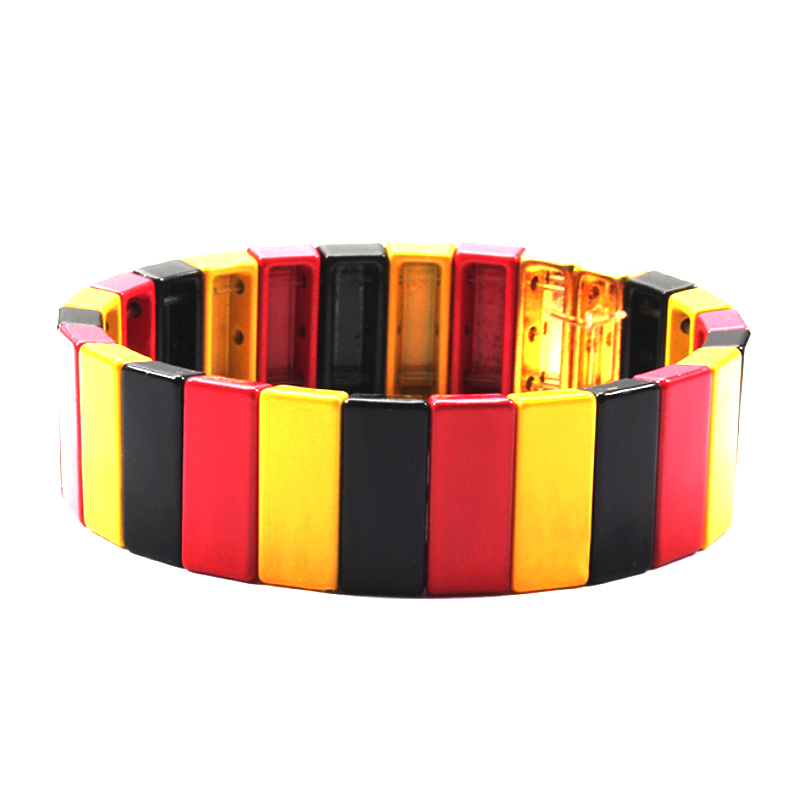 

Square Rainbow Tile Bracelets DIY Bohemia Metal Tila Stretch Stackable Bangle for Women Valentine's Day Girlfriend Gifts