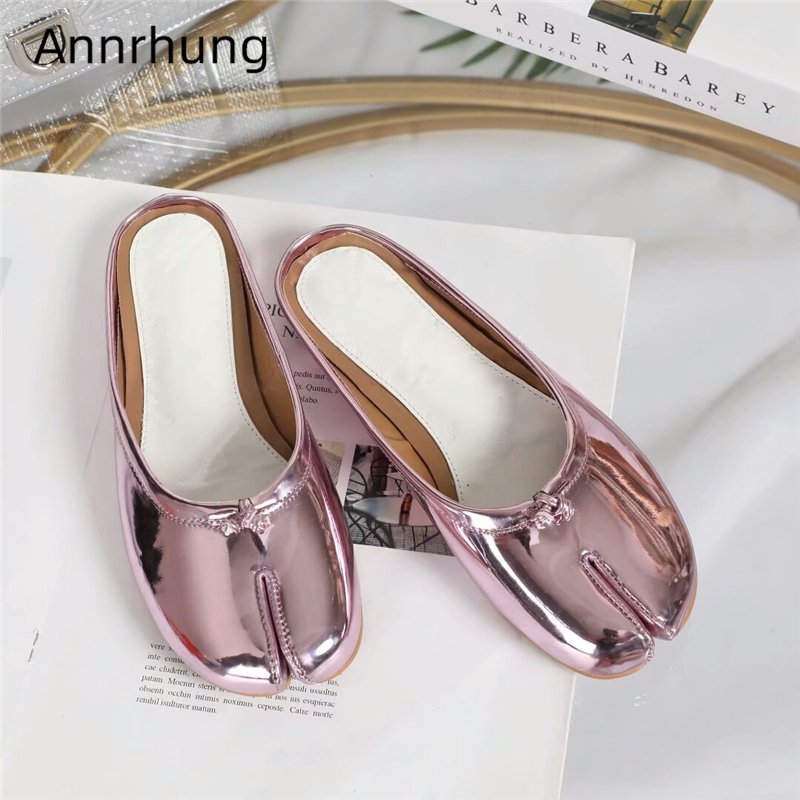 

Pink Patent Leather Flat Shoes Woman Little Bowtie Sweet Split Toe Spring Summer Women Slippers Zapatos De Mujer, Blue