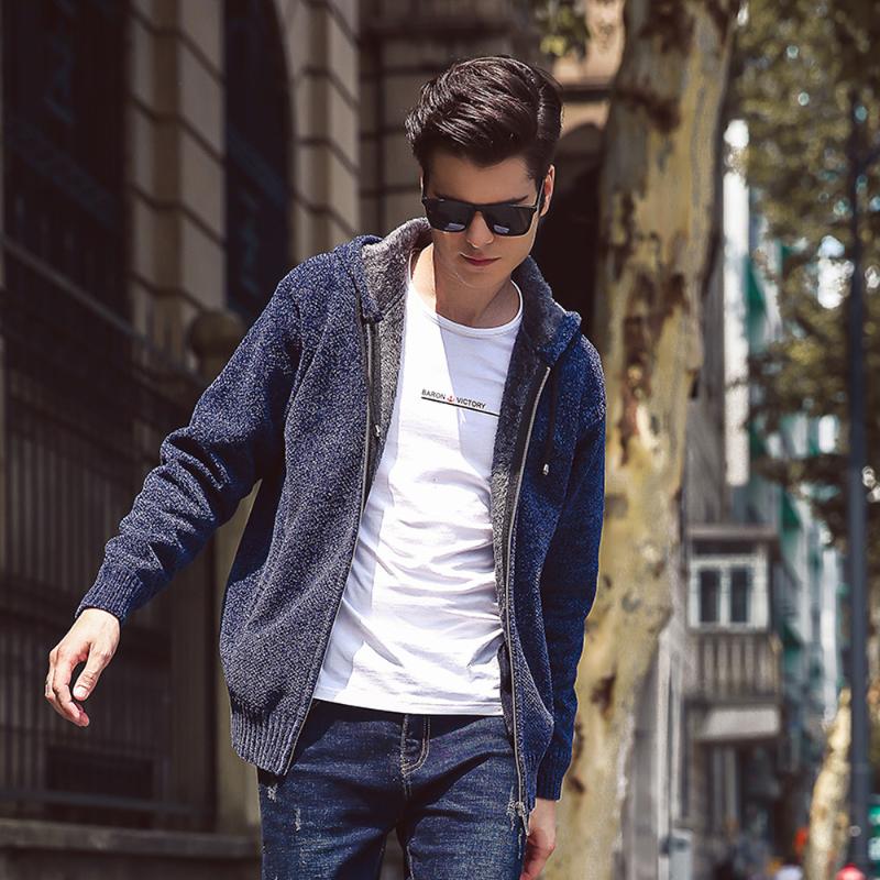 

New Mens Fleece Sweater Autumn Winter Warm Cashmere Dress Slim Fat Wool Zipper Casual Sweater Men Knitted Coat Streetwear MWK006, Black