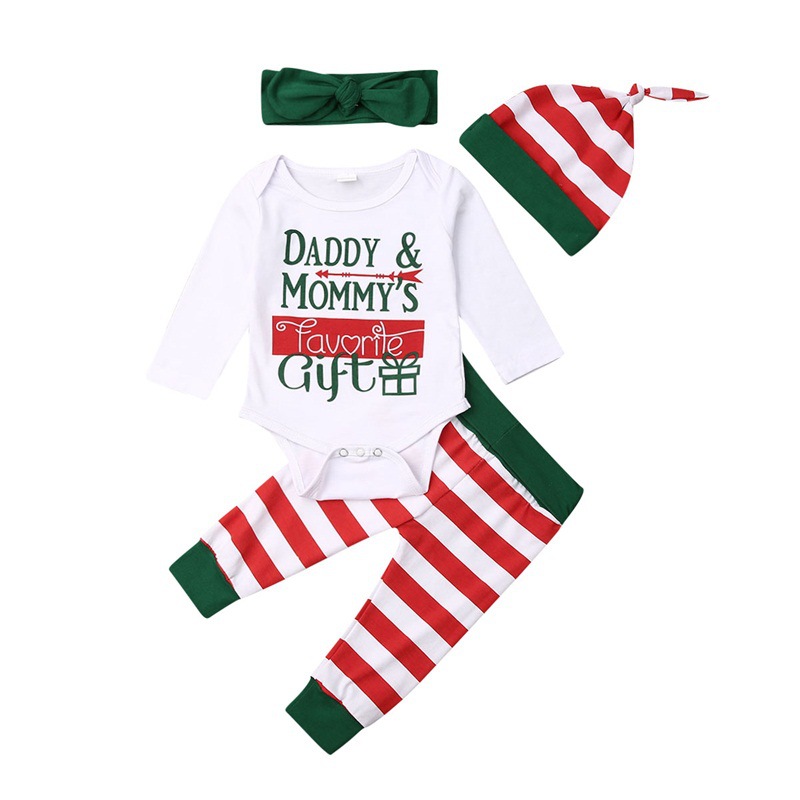 

Baby Clothing Christmas Baby Clothing Set Romper + Pants + Headband Hat 4pcs Infant Suit, Yx111m
