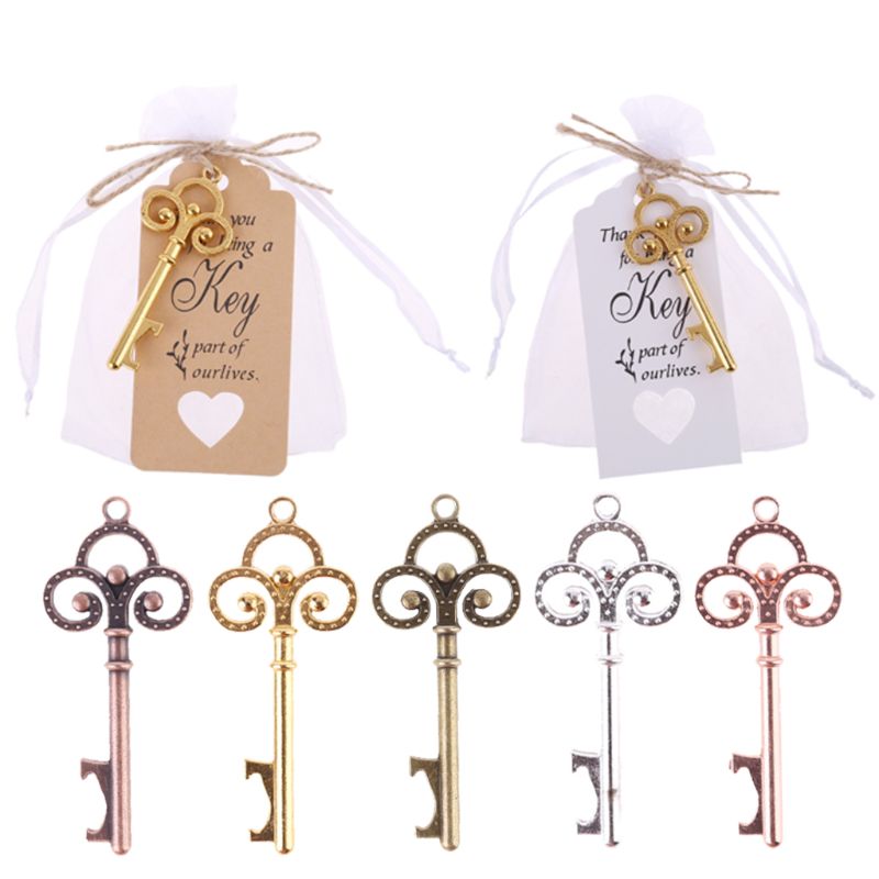 

50 Sets Vintage Key Bottle Opener with Tag Card Bag Wedding Party Favors Souvenirs Bridesmaid Gift Wedding Details For Guests