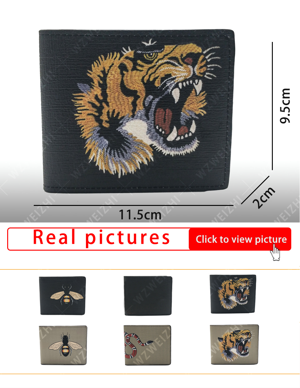 

New short wallet Bee Tiger coral snake print high-quality artificial coated canvas black gray print short wallet D451273, Black tiger