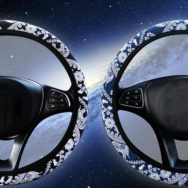 

High Quality Steering Wheel Cover Diameter Elephant Print Knit Fabric 14.5 inches to 15 inches in Diameter 4 Seasons Use Tools