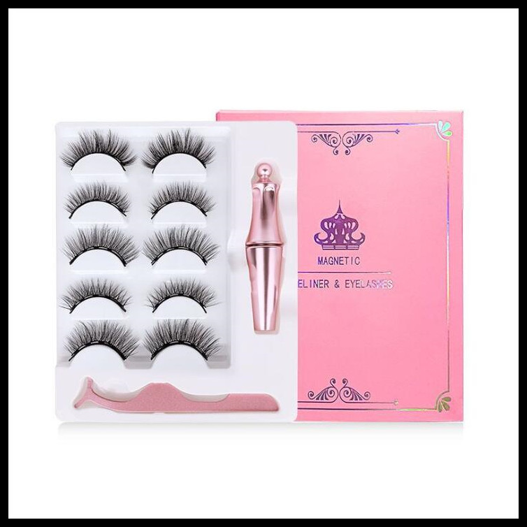 

EPACK 5Pairs Magnetic Liquid Eyeliner & Magnetic False Eyelashes & Tweezer Makeup Set Long Lasting False Eyelashes No Glue Reusable