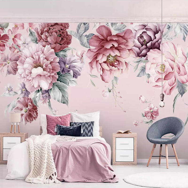 

Custom Any Size Mural Wallpaper Modern Pastoral Flowers Hand Painted Photo Wall Paper Living Room Wedding House Papel De Parede, Silk cloth