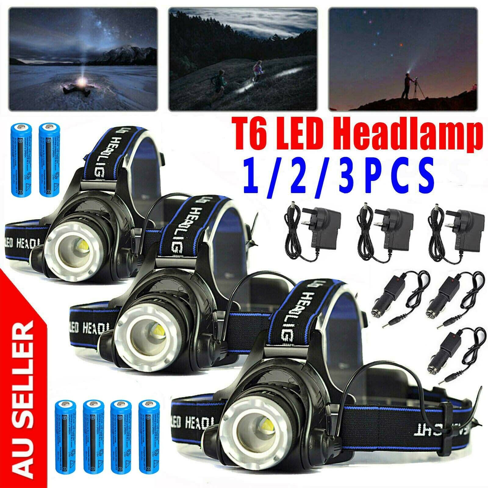 

3PACK 800000LM Grande Headlamp Upgraded T6 LED HeadLight High Powered Rechargeable Lamp + 18650 Battery + Wall Charger + Car Charger
