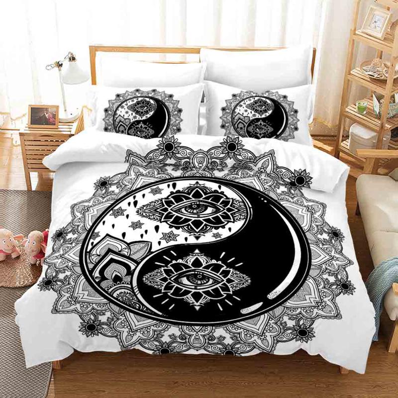 

Luxury Bedding Set 3D Black White Tai Chi Scorpion Meteor Scorpio Duvet Cover King  Bed linens Sets Bohemian Bedclothes, Style 1