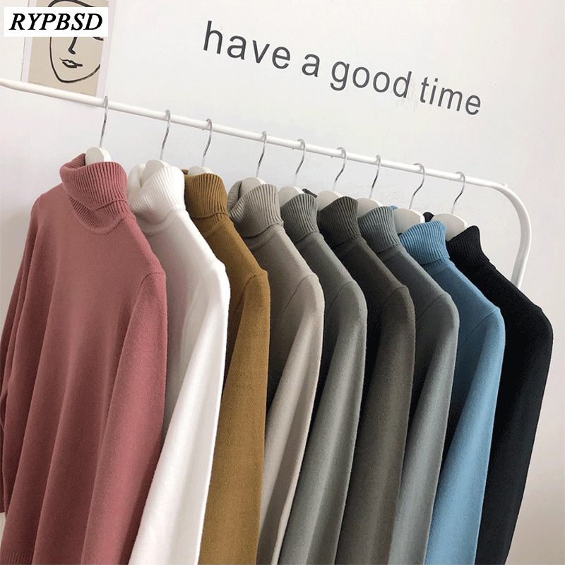 

Mens Knitted Pullovers High Collar Solid Color Men Turtleneck Sweater Korean Fashion Warm Casual Harajuku Sweater Men Wool 2020, Bean red