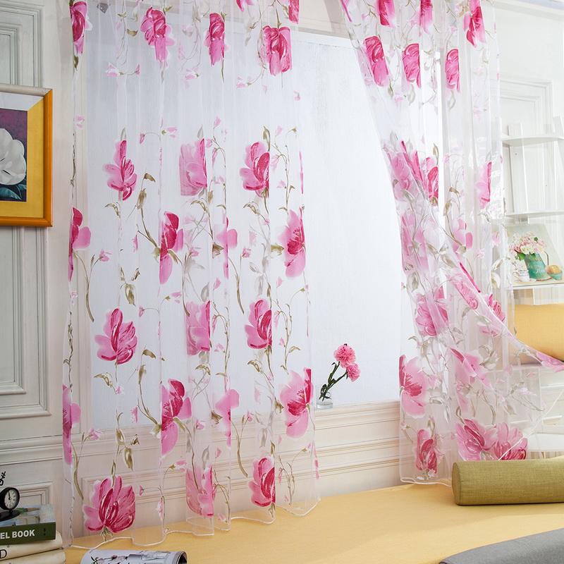 

Tulle Sheer Curtains Brilliant Flower Pattern Vines Leaves Door Window Curtains Drape Panel Sheer Scarf Modern Valances