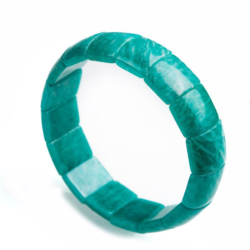 

Genuine Natural Green Amazonite Gem Stone Rectangle Beads Jewelry Fashion Charm Femme Women Stretch Bracelet