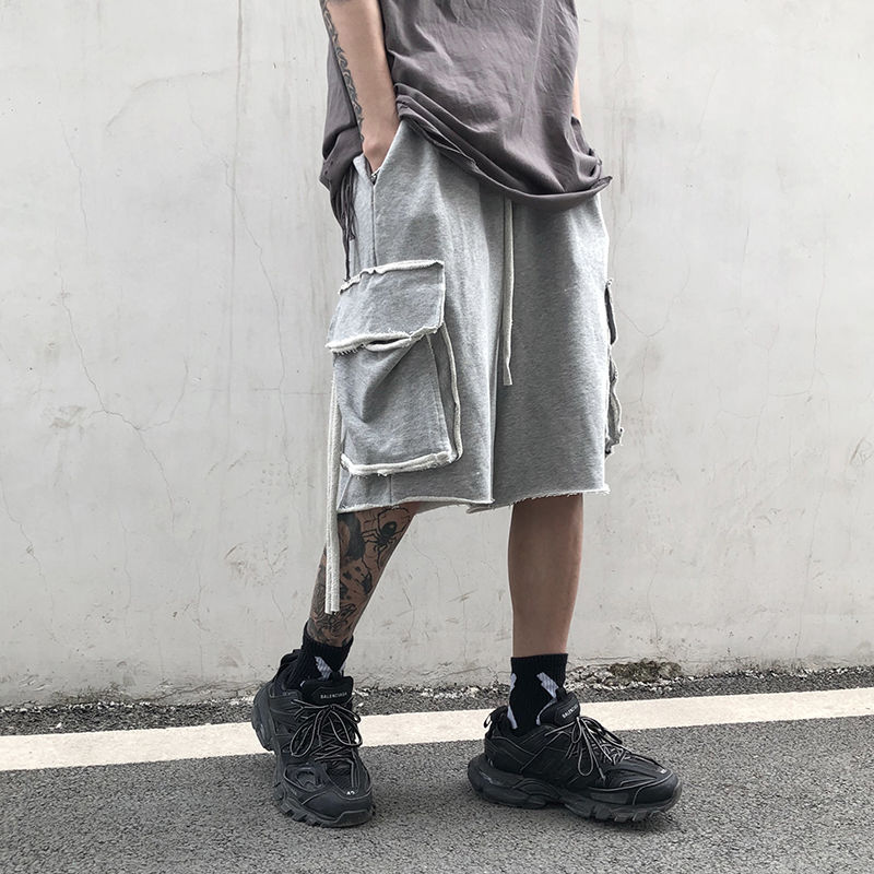 

Summer ins dark wind loose five-point student pants male casual wild big pocket straight trend shorts male, Black