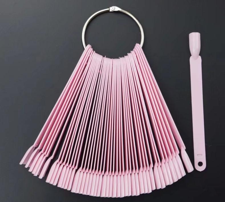 

50PCS Transparent Fan Board Display Nail Art Tips False Round Hoop Stick Practice for Polish Gel Showing Tools 100sets SN275, Pink(screw)