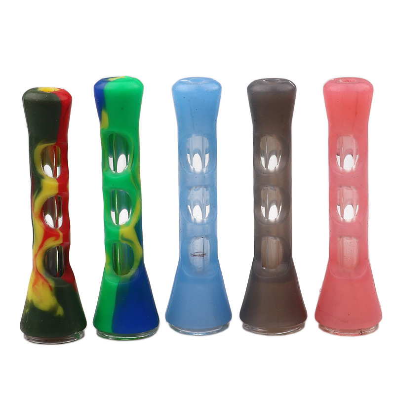 

Silicone Smoking Pipe Glass Bongs Cigarette Hand Pipes Portable Mini Tobacco Pipe Cigarettes Holder 6 Colors