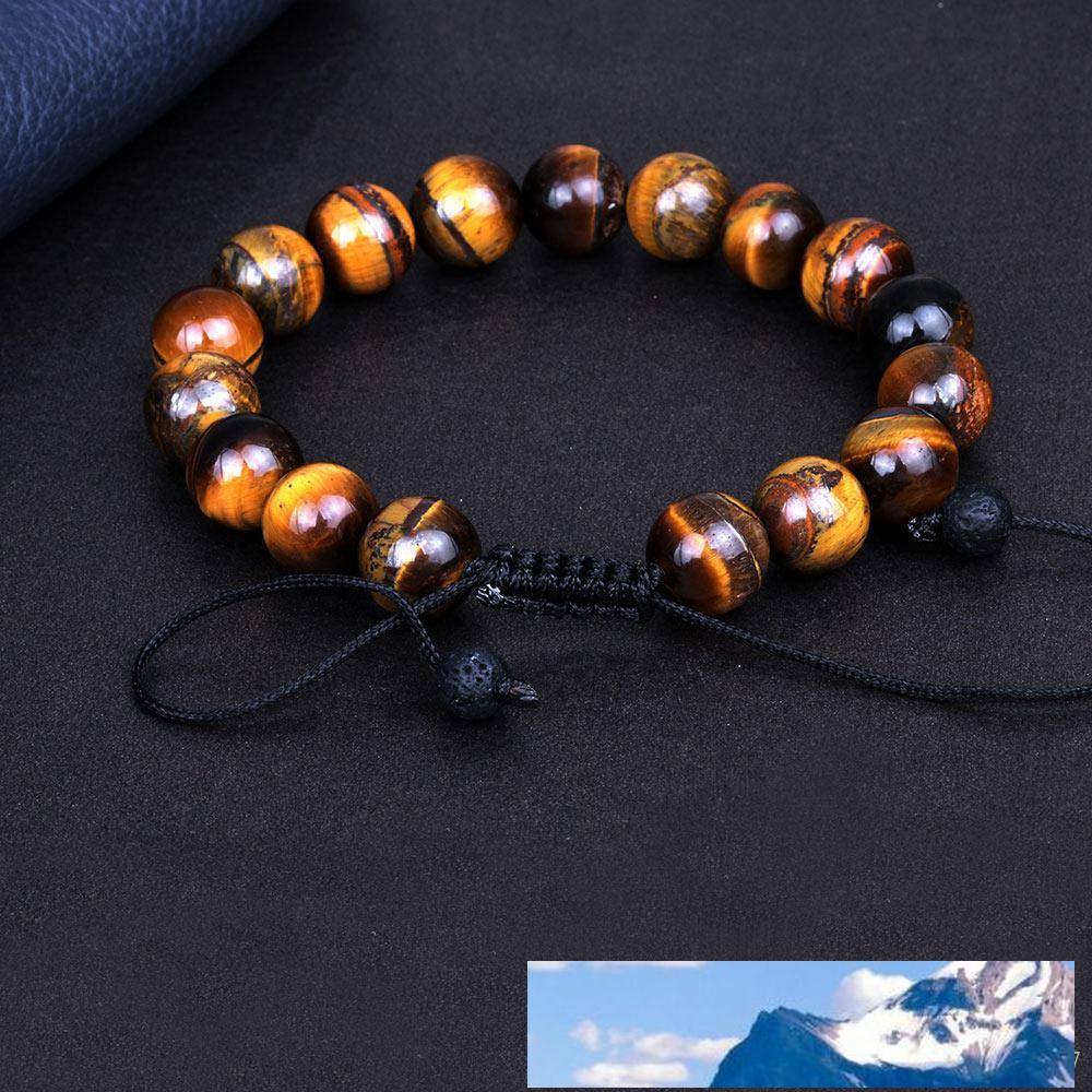 

Men's Fashion Natural Tiger Eye Beads Matte Onyx Stone Woven Bracelet Bangles Healing Balance Prayer Women Men Jewelry Wholesale, Black