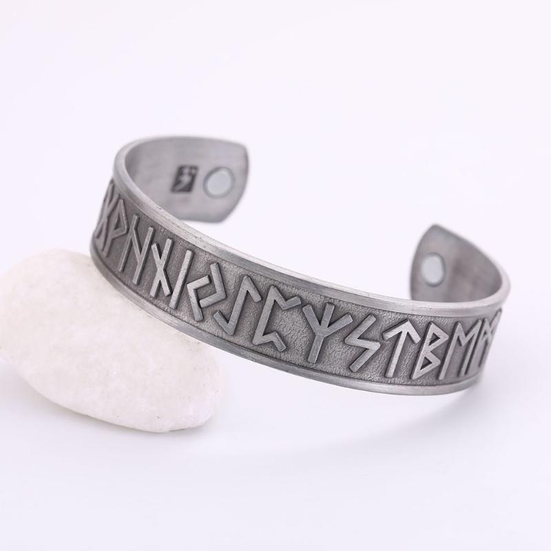 

2020 Europe and America fashion Nordic Viking 24 Runes Metal Health-care Magnetic Bangle Vintage Talisman Jewelry