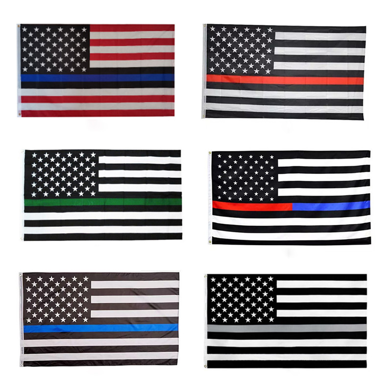 

90*150cm American Flag Blue Black Line Stripe Police Flags Red Striped USA Flag With Star Banner Flags DA911