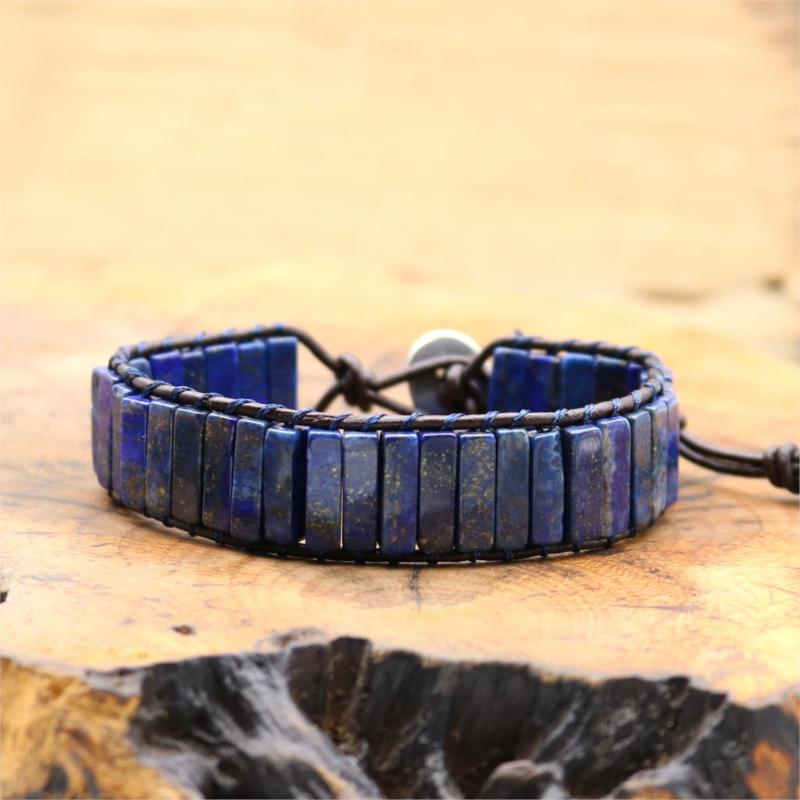 

High End Yoga Bracelet Square Shape Lapis Single Leather Wrap Bracelets Vintage Beaded Meditation Bracelet Drop shipping