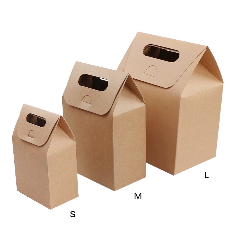 

10pcs/lot 3 sizes Kraft cardboard gift boxes,carton bag for ,small packing kraft paper bags, container bag with handles